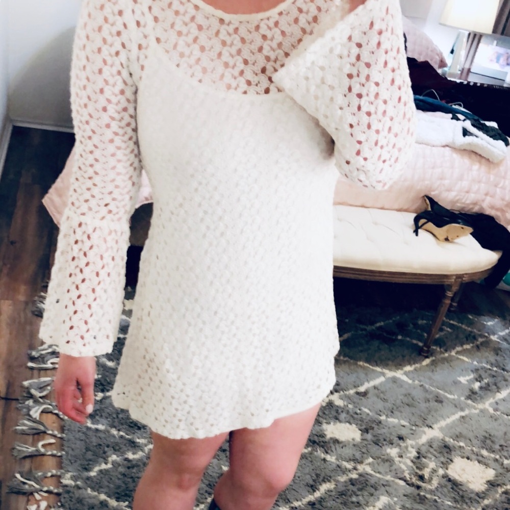 White knit, bell Sleeve dress
